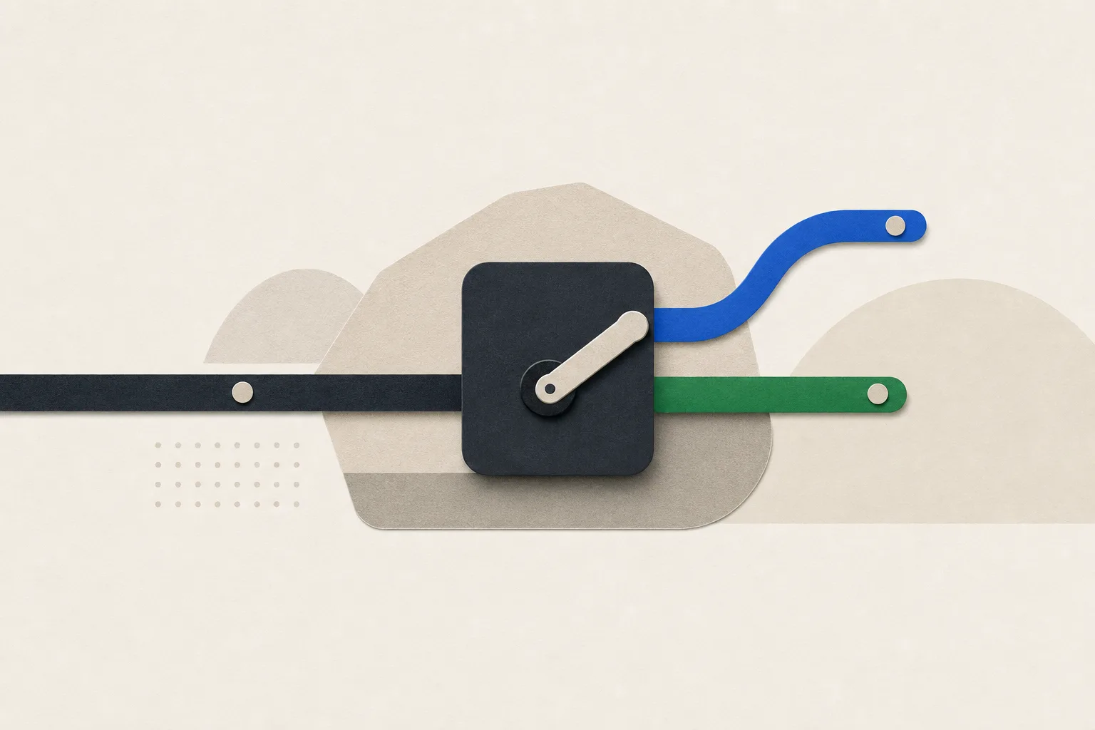 Abstract editorial illustration of interconnected SDK layers and API connectors in a clean, restrained composition