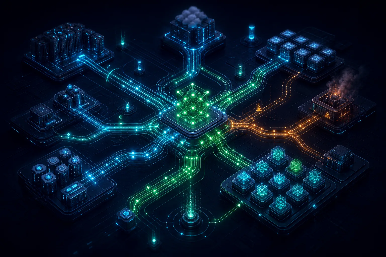 Abstract visualization of sequence-level reinforcement learning optimization curves showing stable training dynamics